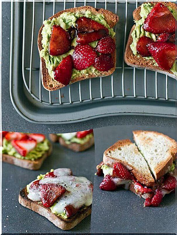 Sandwich with avocado and strawberry