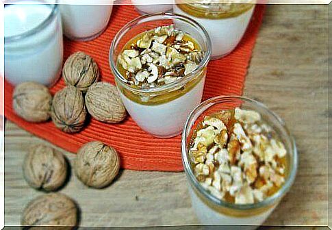 Yogurt with nuts, breakfast