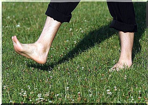 walking barefoot on the grass